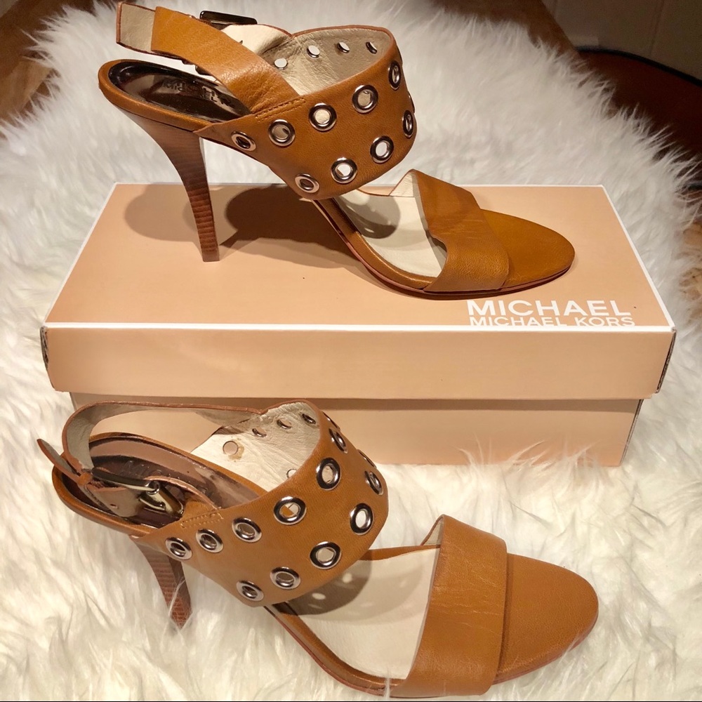 Michael Kors Leather Grommet Sandals 4" heel